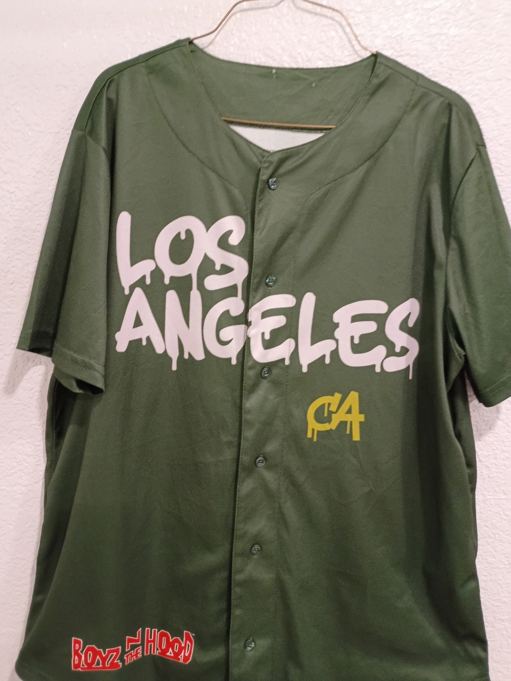Hybrid Apparel Olive Green 'Los Angeles' Graphic Baseball Jersey